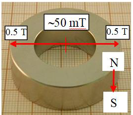 The used magnet and the magnetic field strength change across the radial distribution.