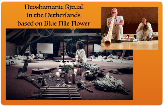 A Blue Nile Flower ritual in the Netherlands: various shamanistic elements can be identified, such as shamanic instruments and leave-rattlers.